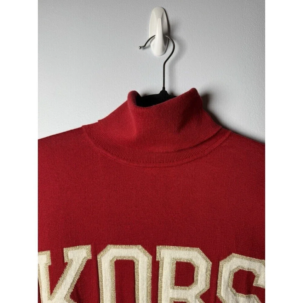 MICHAEL KORS Women Red Logo Long Sleeve Turtle Neck Sweater Small NEW